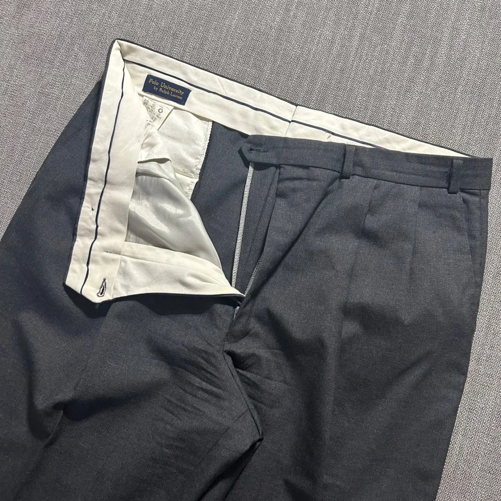 Polo University Dress Pants Mens 38x32 Charcoal Grey Wool Pleated Cuffed Canada